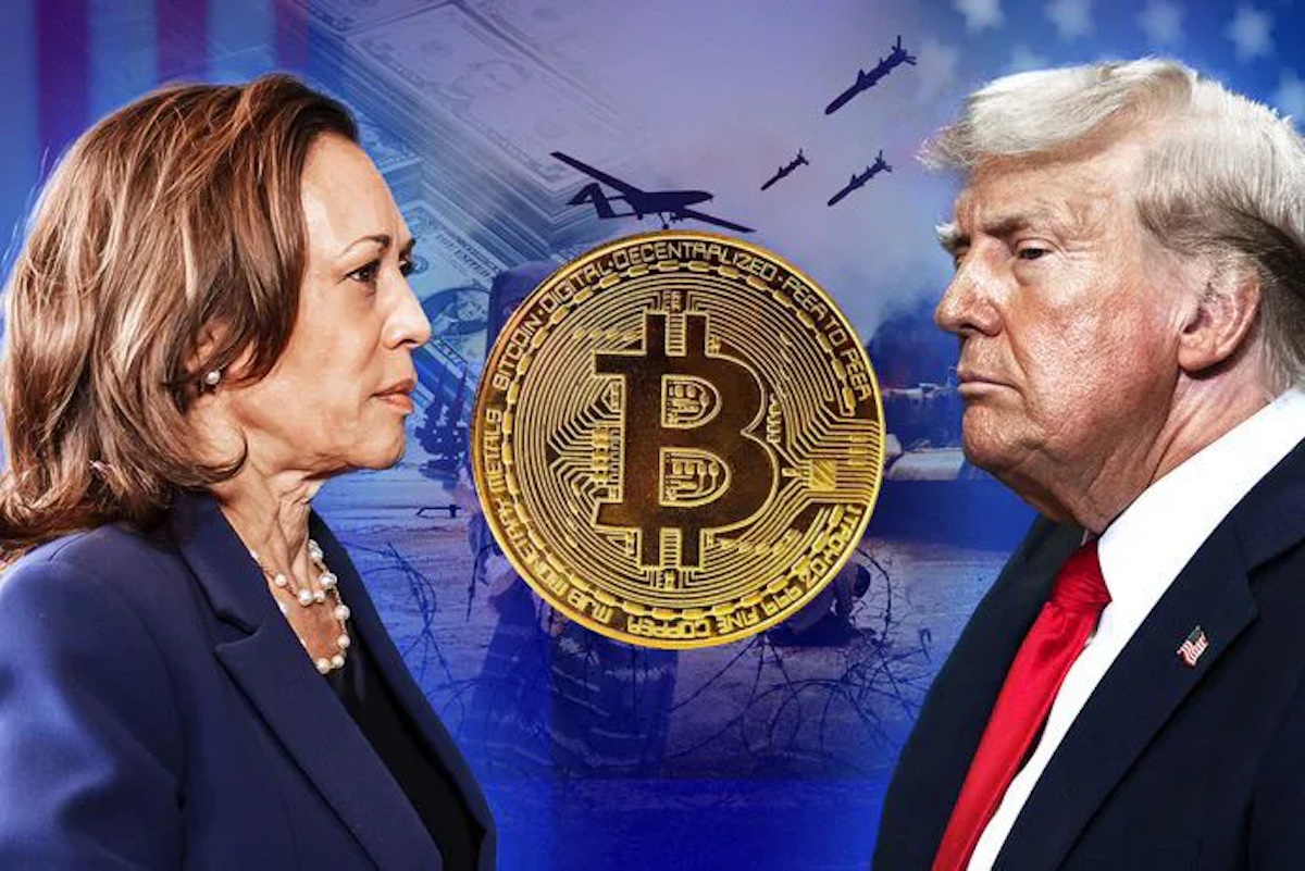 Trump i Harris - pomiędy nimi moneta bitcoin